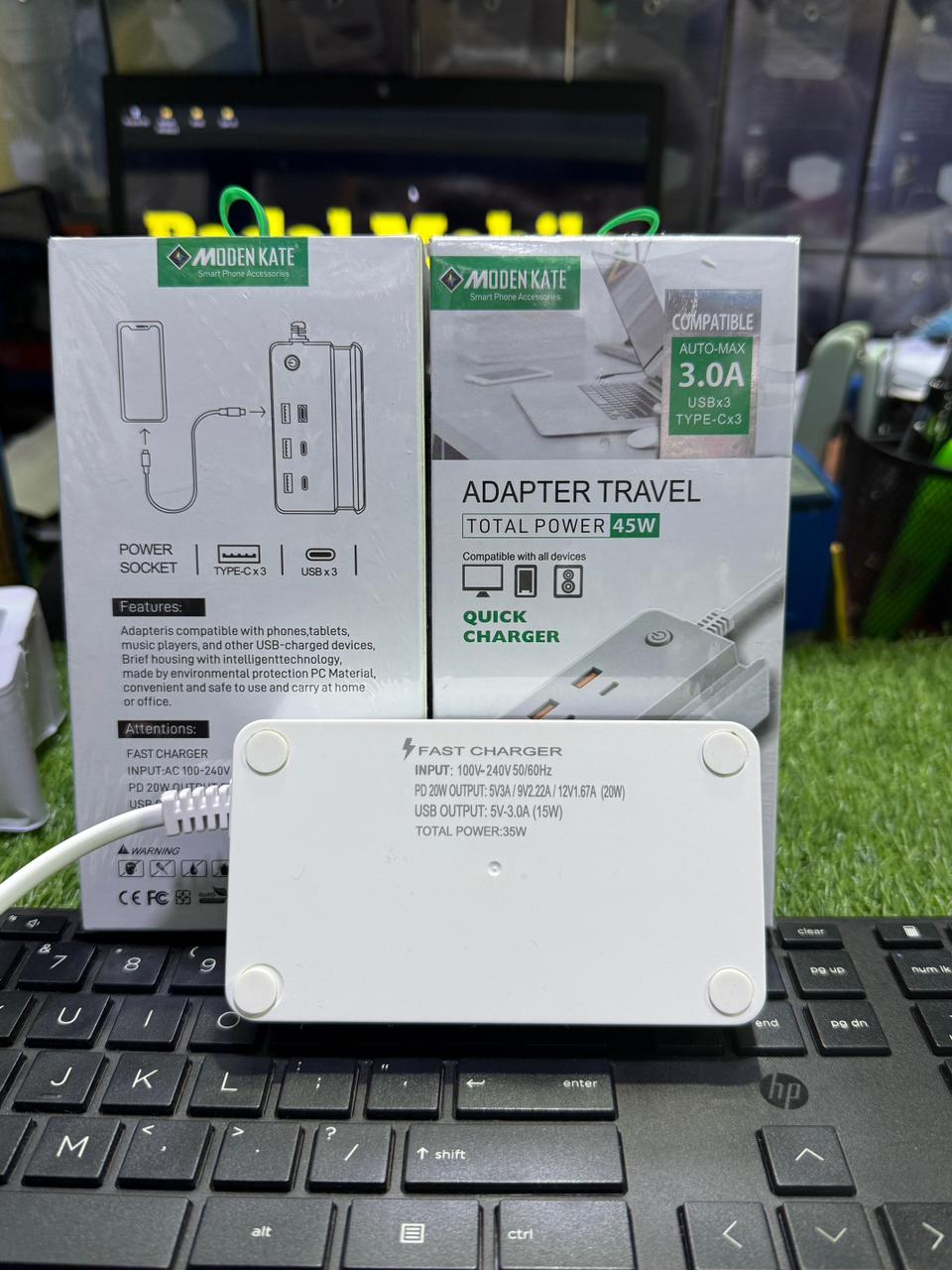MODEN KATE 45W Travel Adapter | 6 Port Fast Charging Station | 3 USB + 3 Type-C PD | Model MEX-001