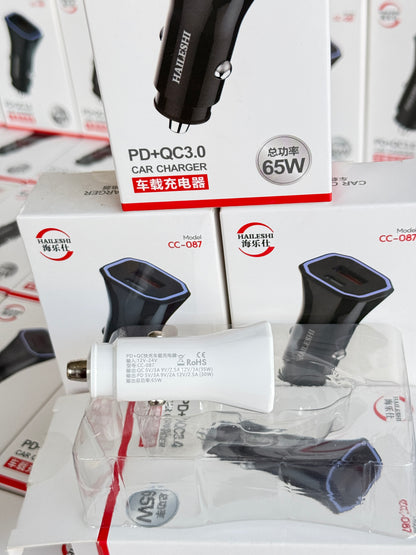 SuperFast 65W Car Charger Type A+C Supported