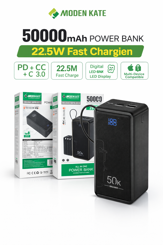 MODEN KATE 50000mAh Power Bank 22.5W Fast Charging | Model MPB-019 | PD + QC Support | 8 in 1🫨