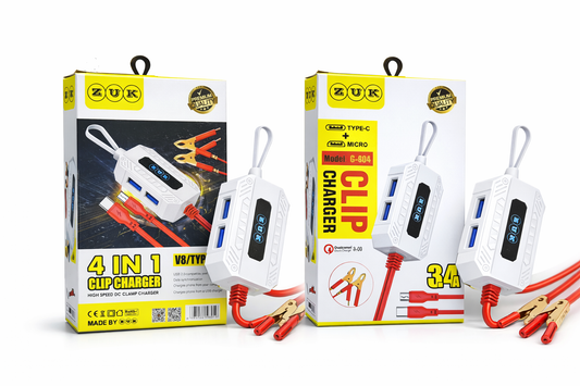 ZUK 4-in-1 Clip Charger 3.4A – Type-C & Micro USB Fast Charging Cable