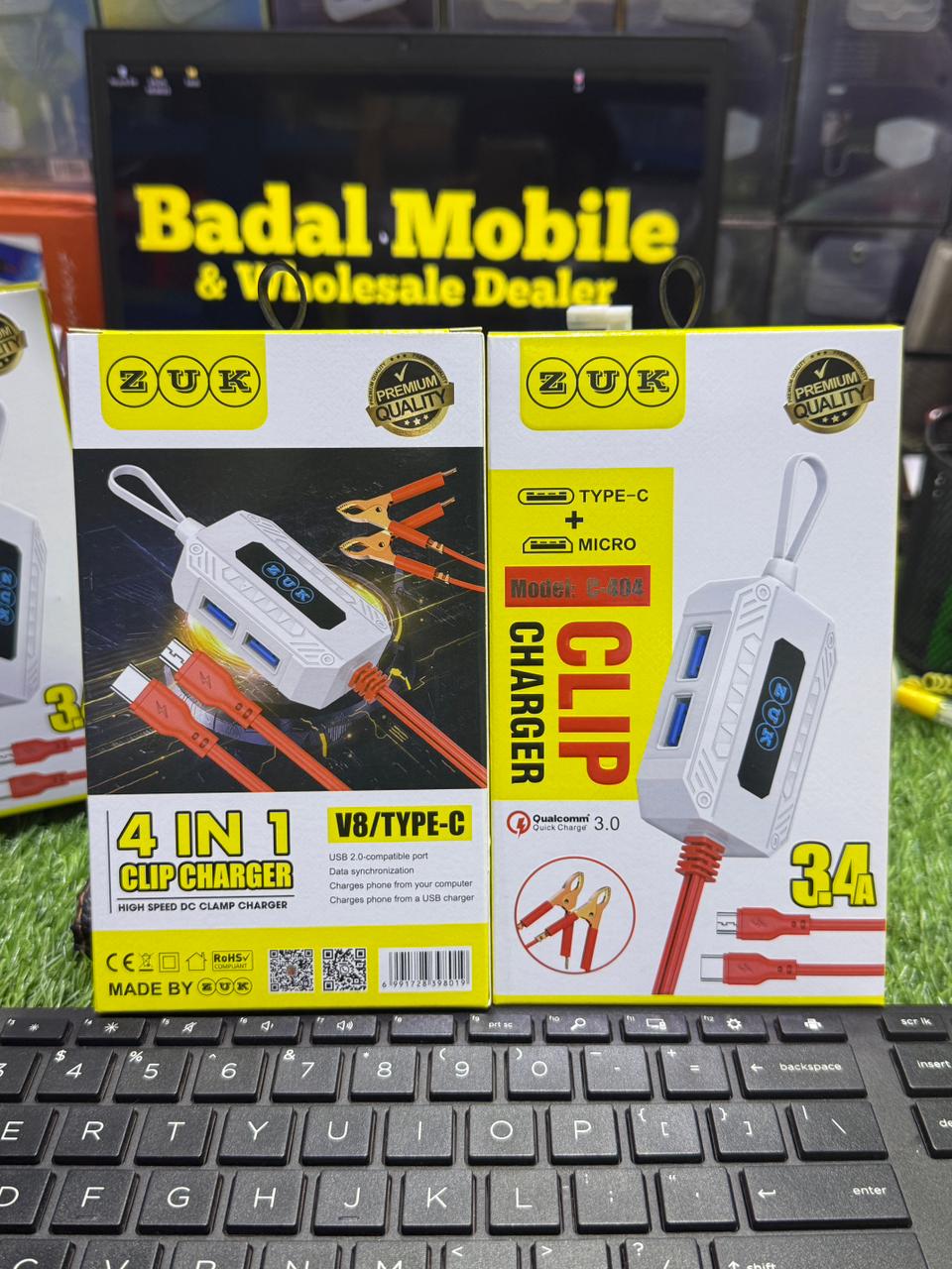 ZUK 4-in-1 Clip Charger 3.4A – Type-C & Micro USB Fast Charging Cable