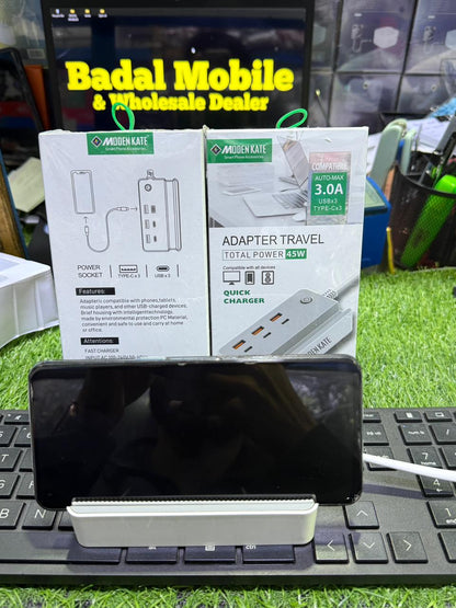 MODEN KATE 45W Travel Adapter | 6 Port Fast Charging Station | 3 USB + 3 Type-C PD | Model MEX-001