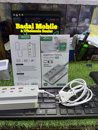 MODEN KATE 45W Travel Adapter | 6 Port Fast Charging Station | 3 USB + 3 Type-C PD | Model MEX-001